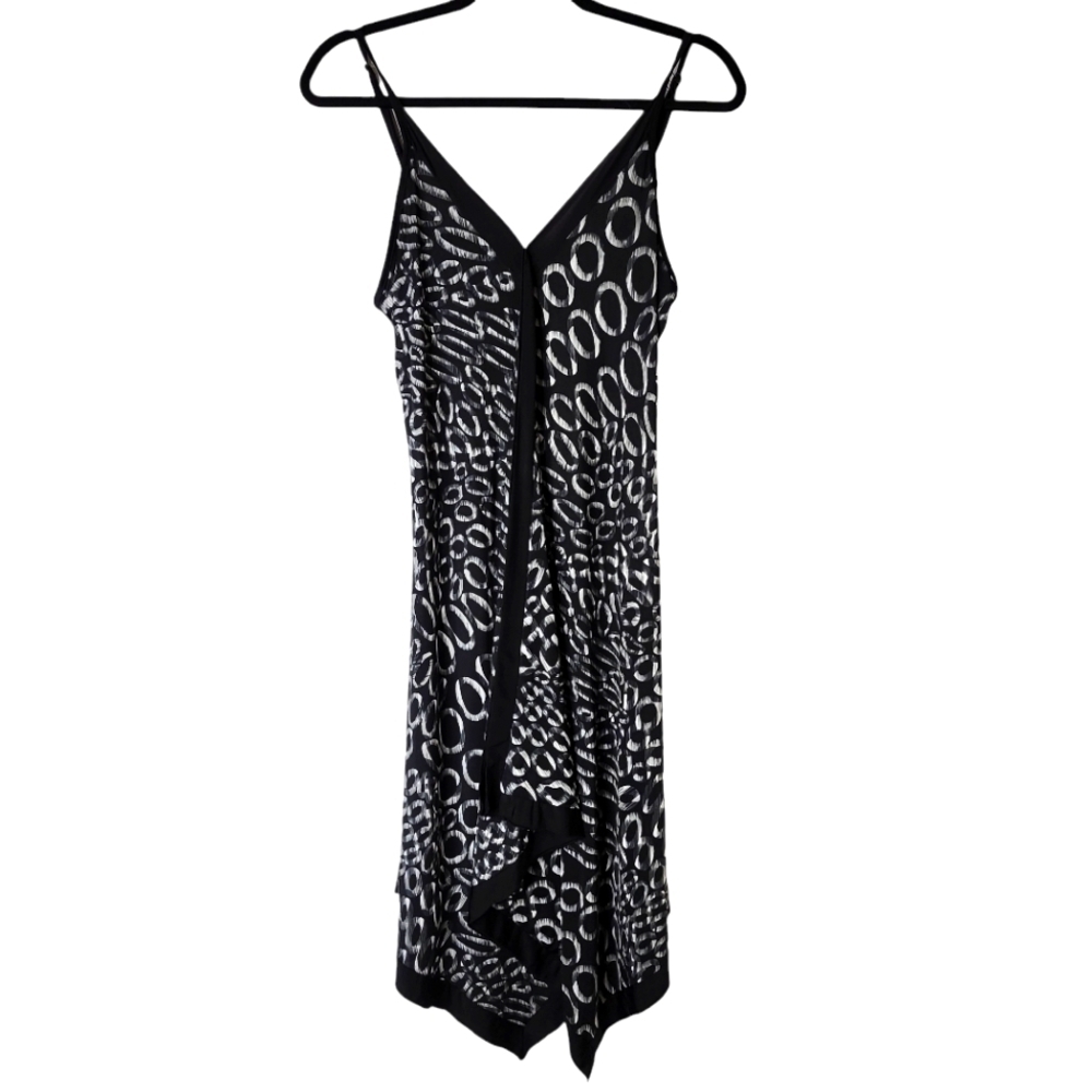 LORI MICHAELS BLACK WHITE & GREY PRINT DRESS SIZE M